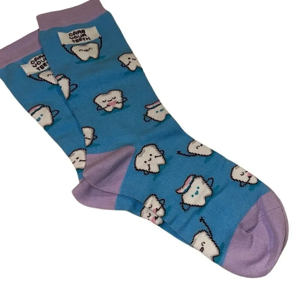 *NEW* Happy Pop Womens Blue Novelty Crazy Dental Funny Tooth Socks